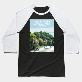 New Forest, Hampshire ponies, horses gift. New Forest Travel poster Baseball T-Shirt